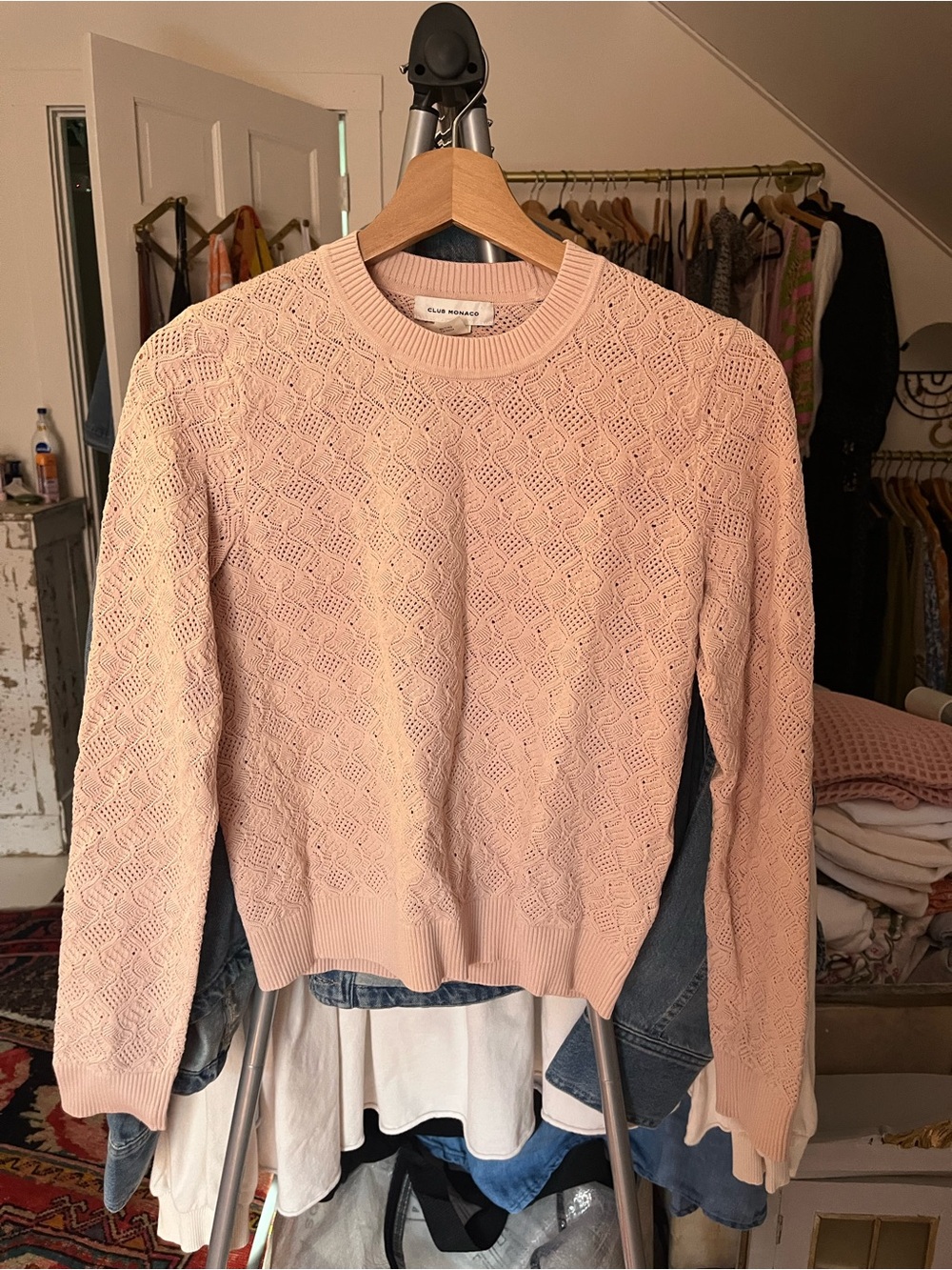 Club Monaco Blush Pink Textured Crewneck Sweater